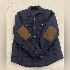 Tasso Elba Men's Quilted Navy Jacket with Brown Elbow Patches